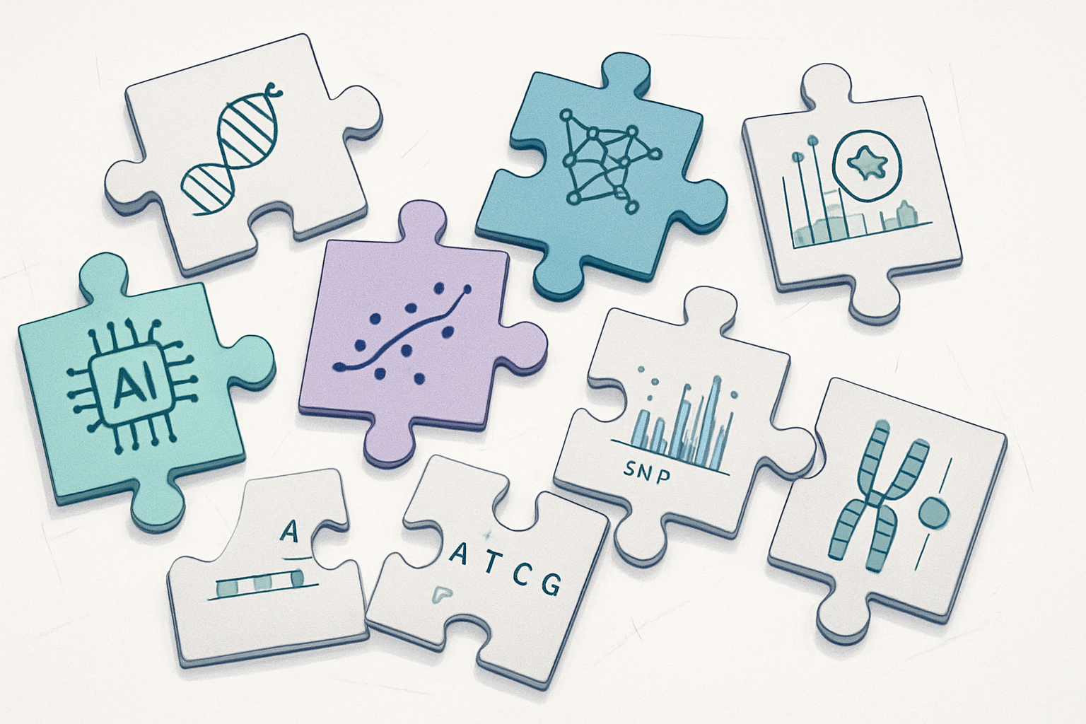 <b>The puzzle of how machine learning can answer genomics questions is not yet fully solved.</b><br><i>This image is AI generated.</i>